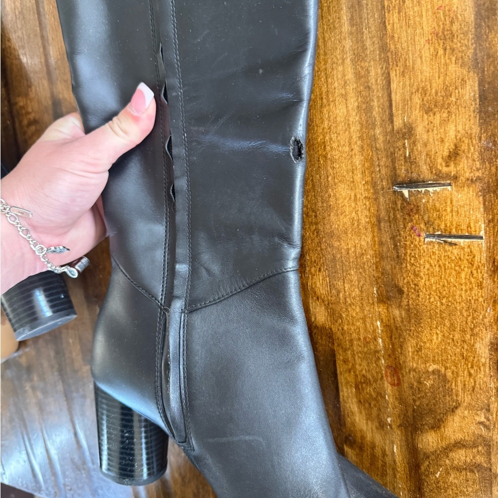 Coach Black Knee-High Heeled Boots with Gold Accent - Picture 6 of 6